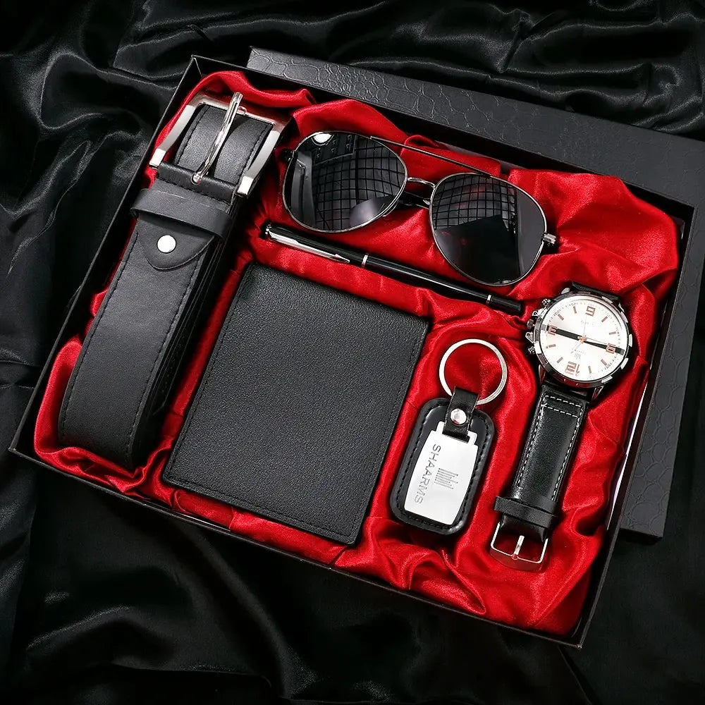 men-gift-business-luxury-company-mens-set-6-in-1-watch-glasses-pen-keychain-belt-purse-welcome-holiday-birthday