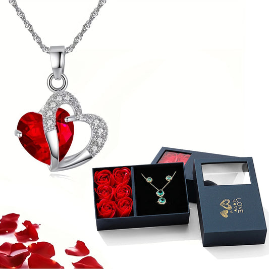 Luxury Red Zircon Heart Necklace Gift Box