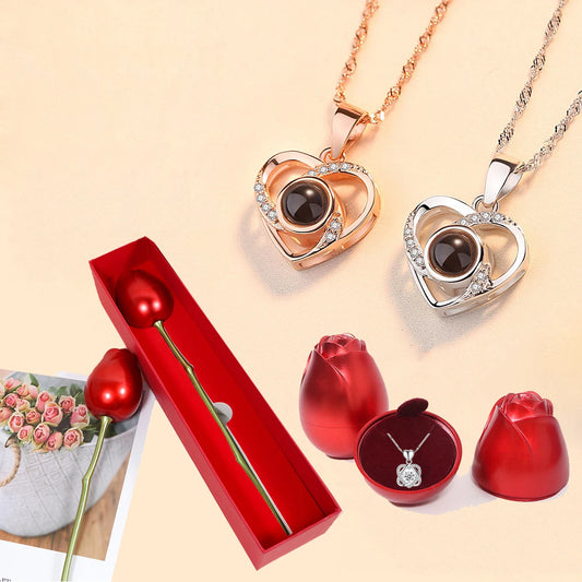 I Love You Heart Necklace With Rose Gift