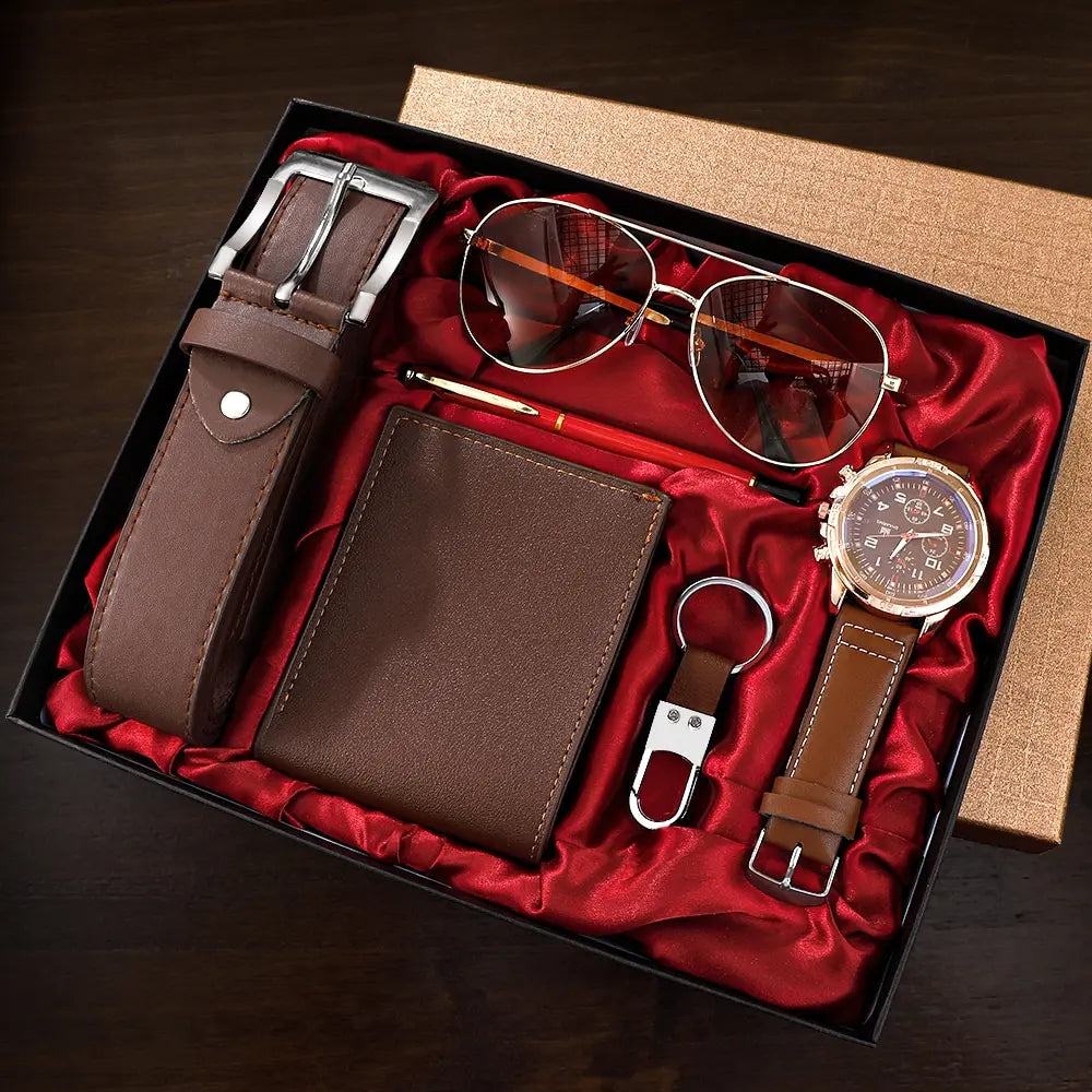 shaarms-men-gift-watch-business-luxury-company-mens-set-6-in-1-watch-glasses-pen-keychain-belt-purse-welcome-holiday-birthday